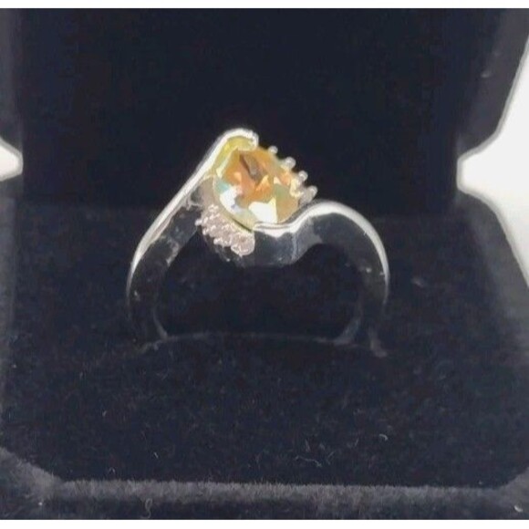 Citrine CZ October Birthstone Sterling Silver Overlay Ring Size 7 + Box Gift - Picture 4 of 6